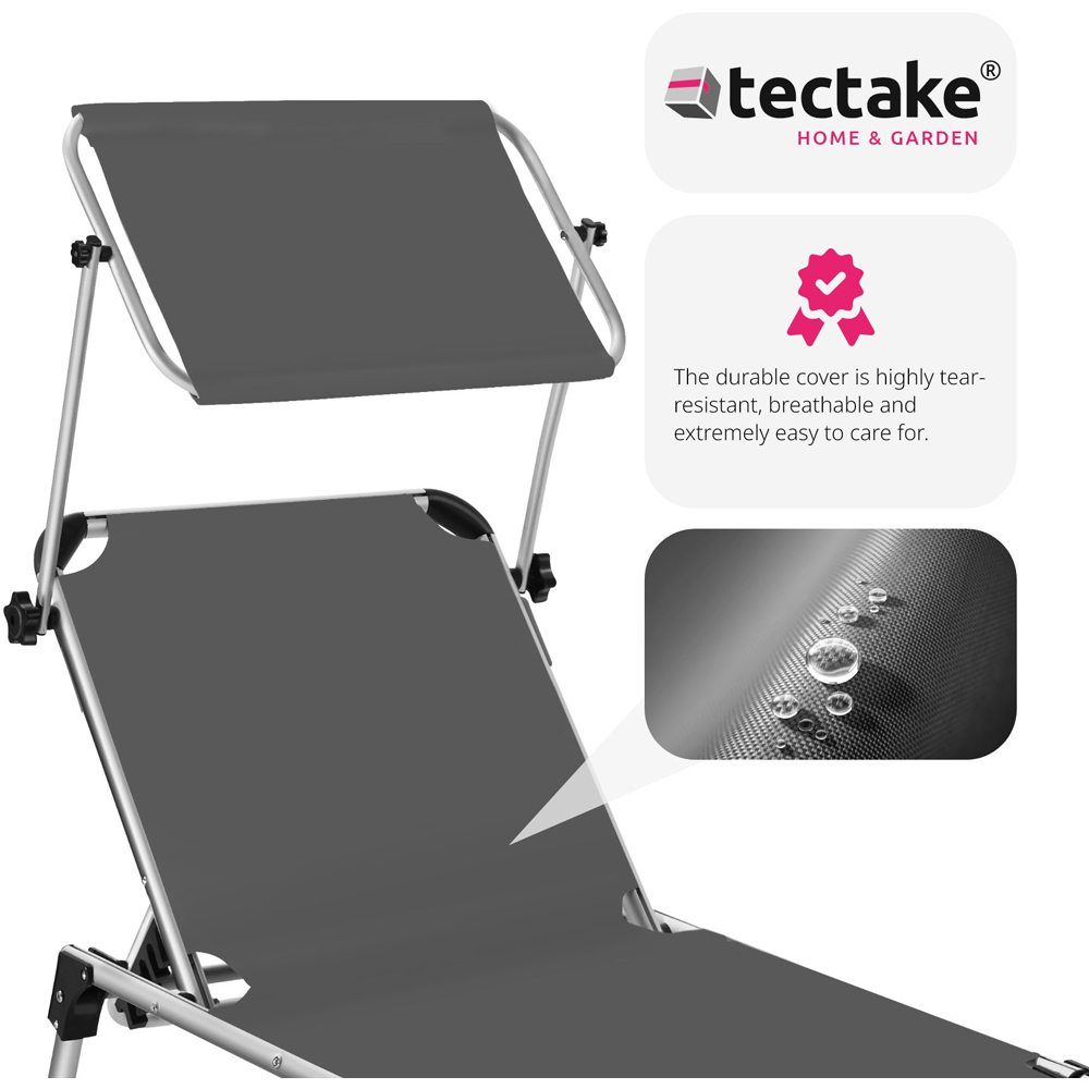 tectake Aurelie Grey 6 Step Adjustable Backrest Foldable Sun Lounger Image 5