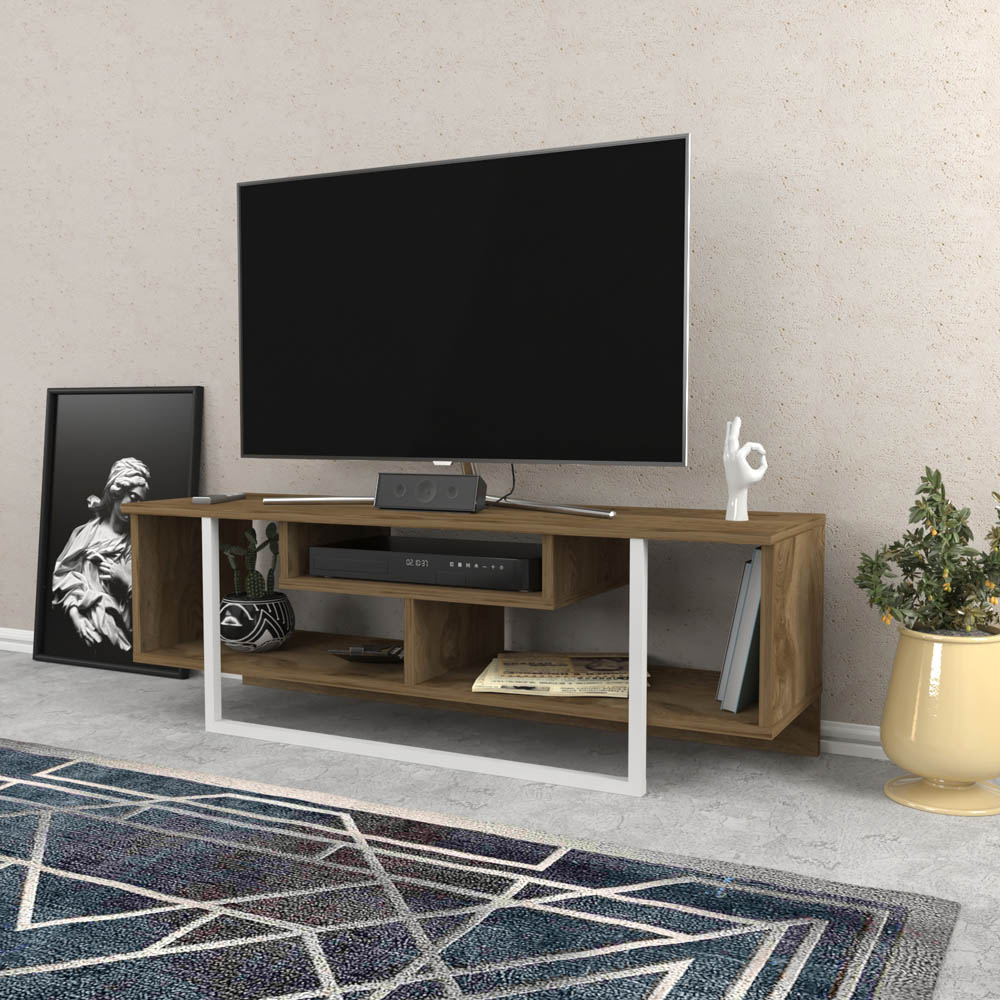 Decorotika Asal Oud Oak and White Wide TV Unit Image 3