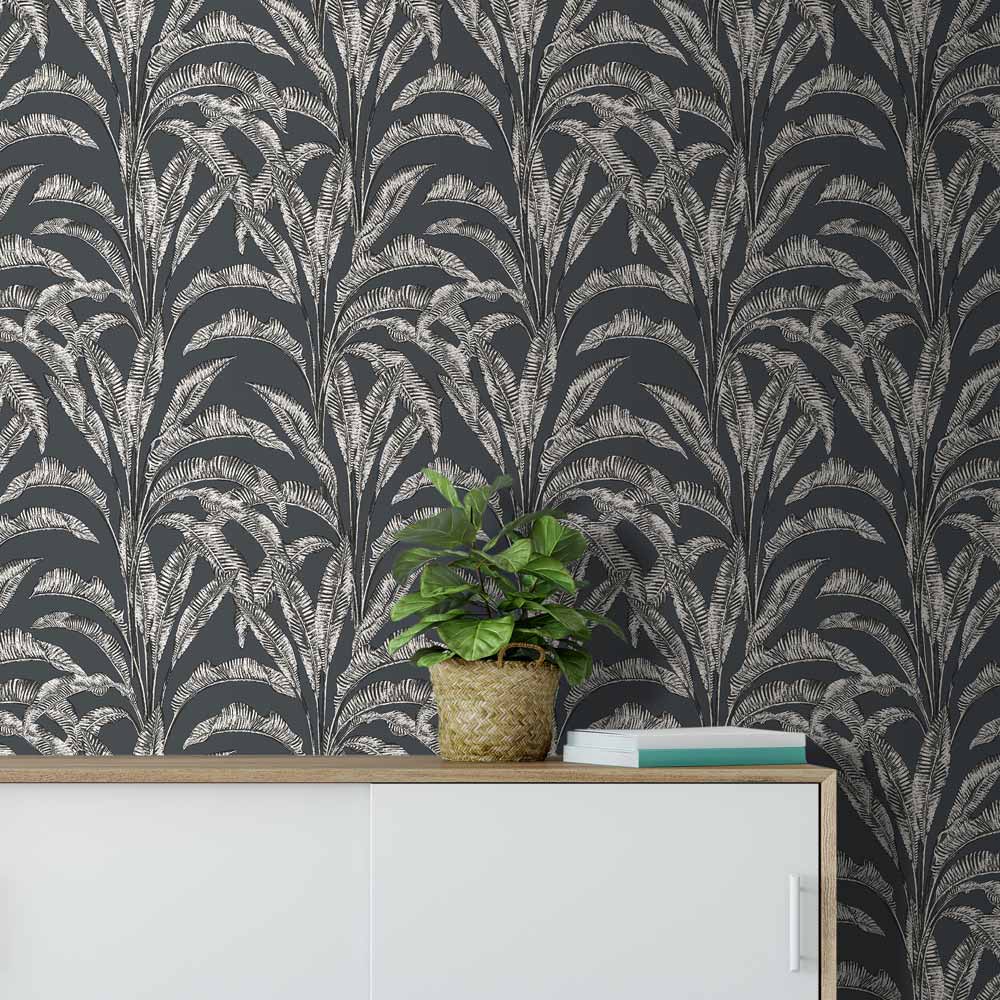 Muriva Sansa Leaf Black Wallpaper Image 4