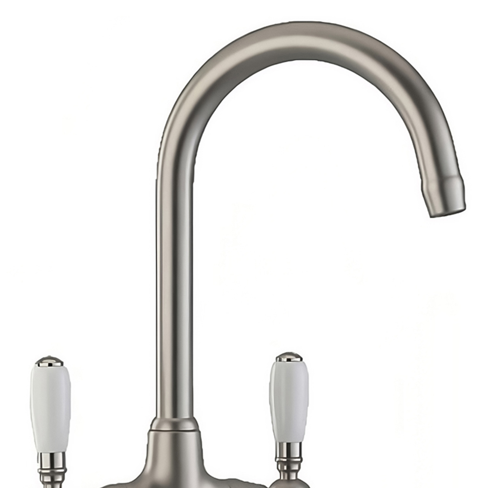 Piralla Swan Antique Brushed Nickel Ceramic Twin Lever Swivel Spout Kitchen Tap Image 2