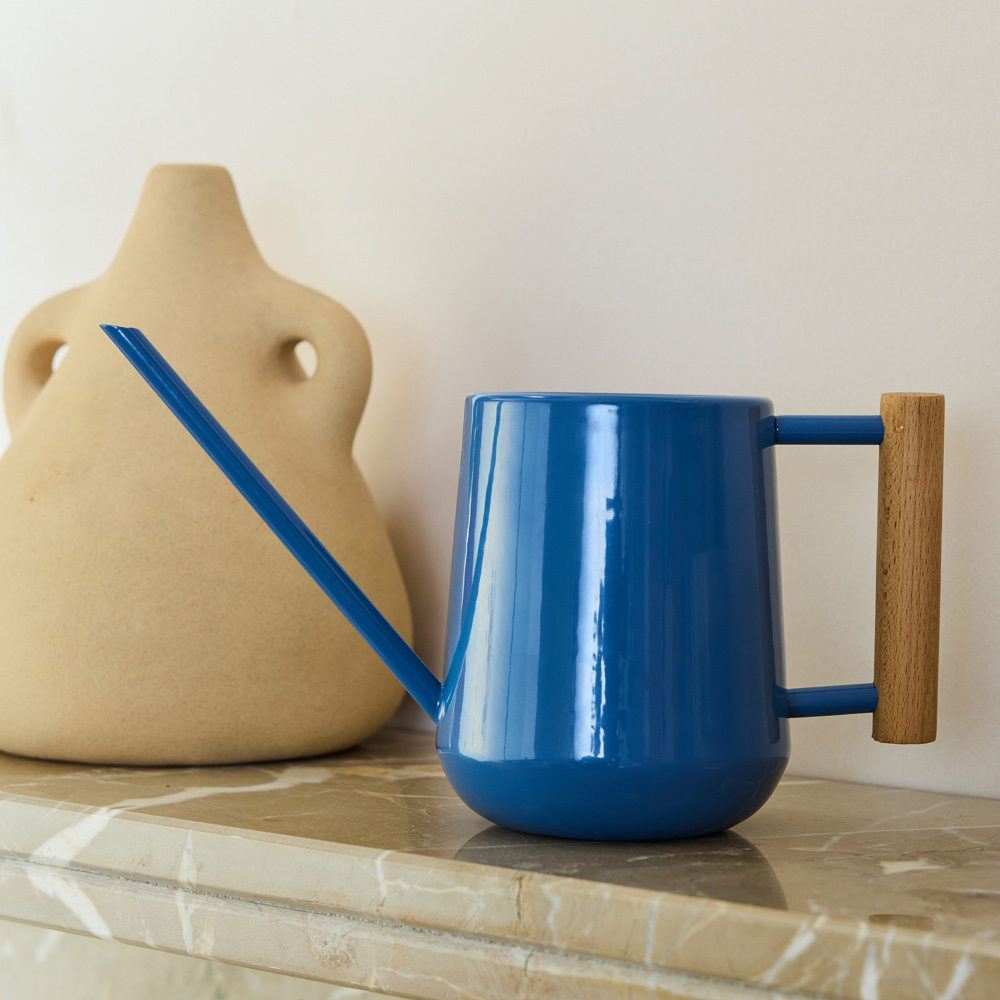 Burgon & Ball Cotswold Blue Steel Indoor Watering Can with Beech Wood Handle 700ml Image 2