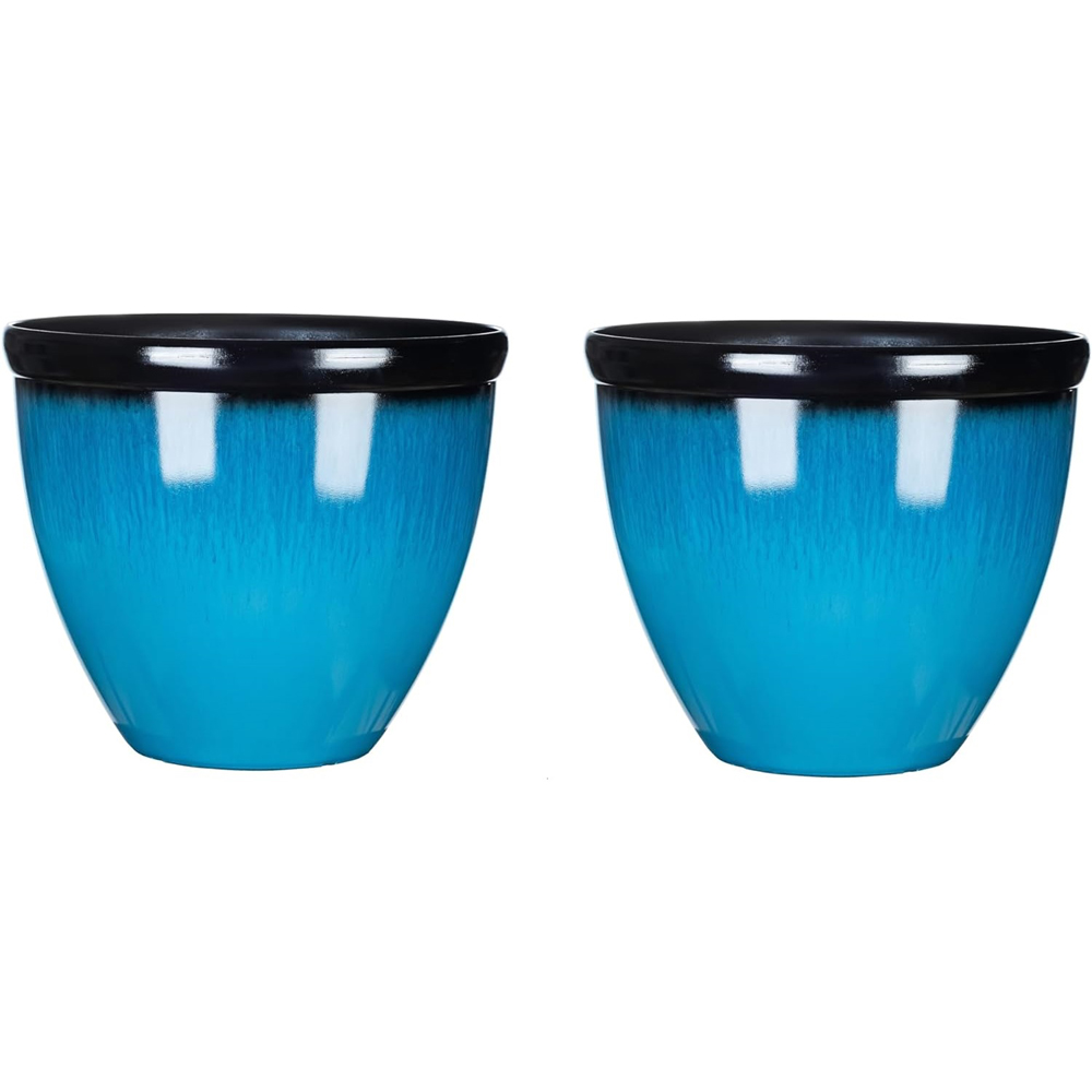 Garden Gear Sky Blue Bell Glazed Planter 39.5cm 2 Pack Image 1