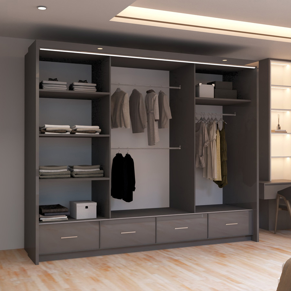 Sliding Wardrobes 4U 2 Sliding Door Grey Modern High Gloss Central Mirrored Wardrobe Image 5