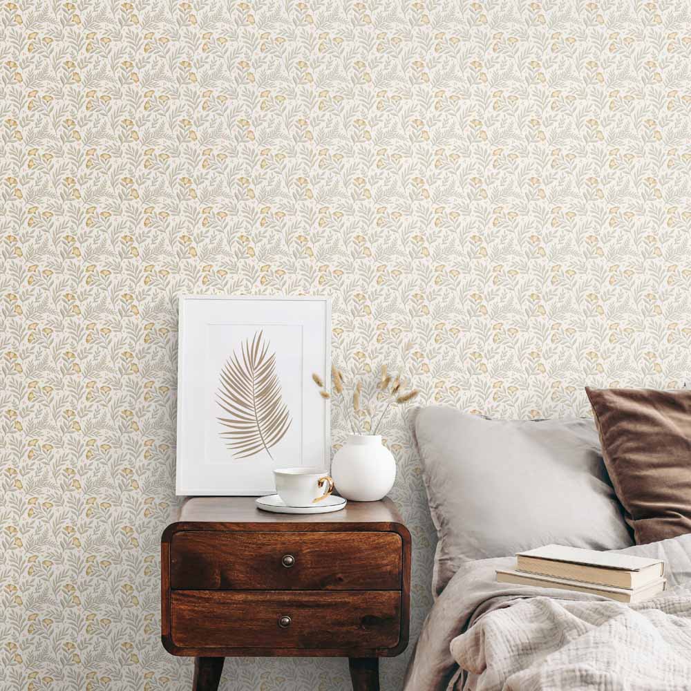Hoopla Walls Petite Posy Stone and Linen Non Woven Wallpaper Image 2