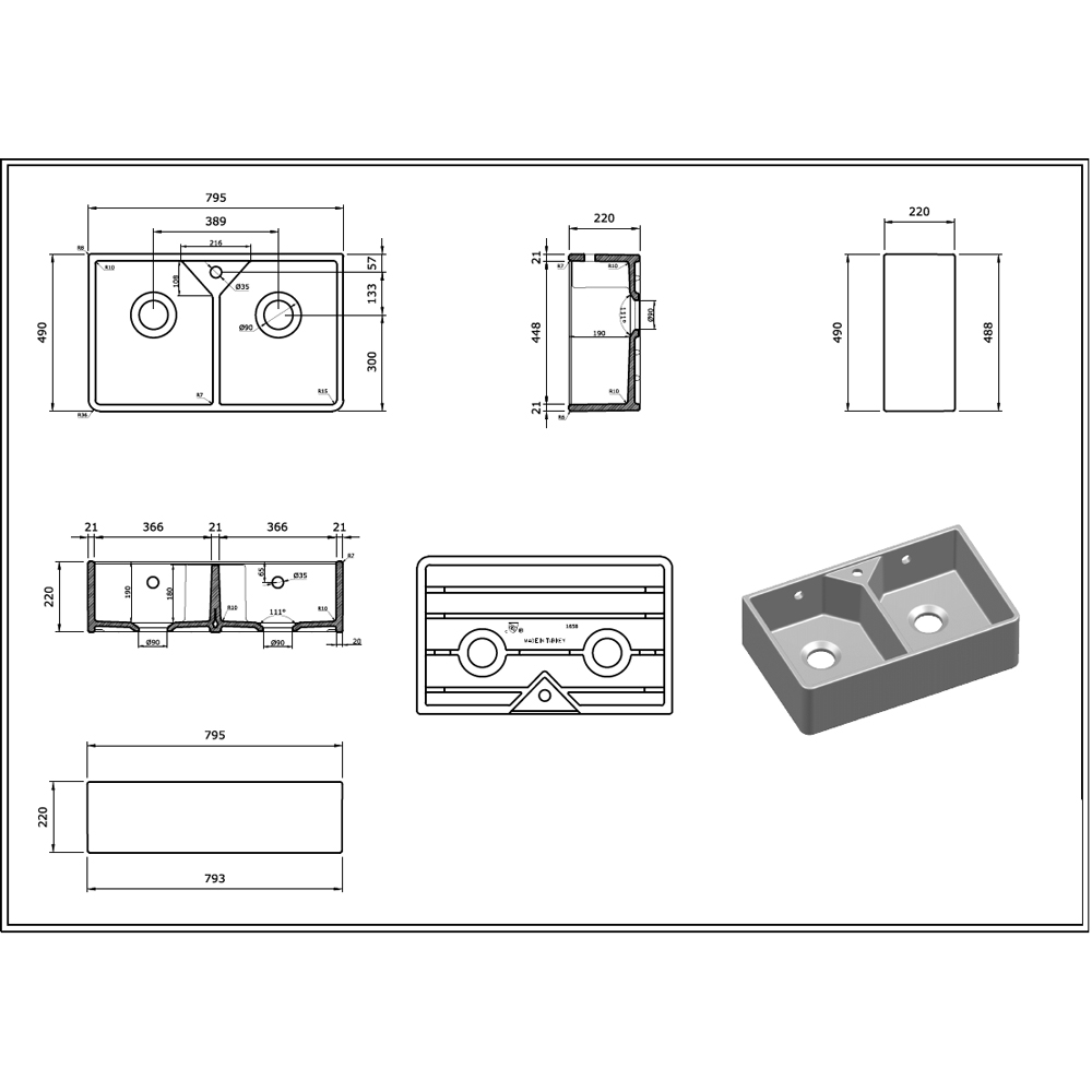 Reginox Dublin II White 2 Bowl Ceramic Sink 900mm Image 4