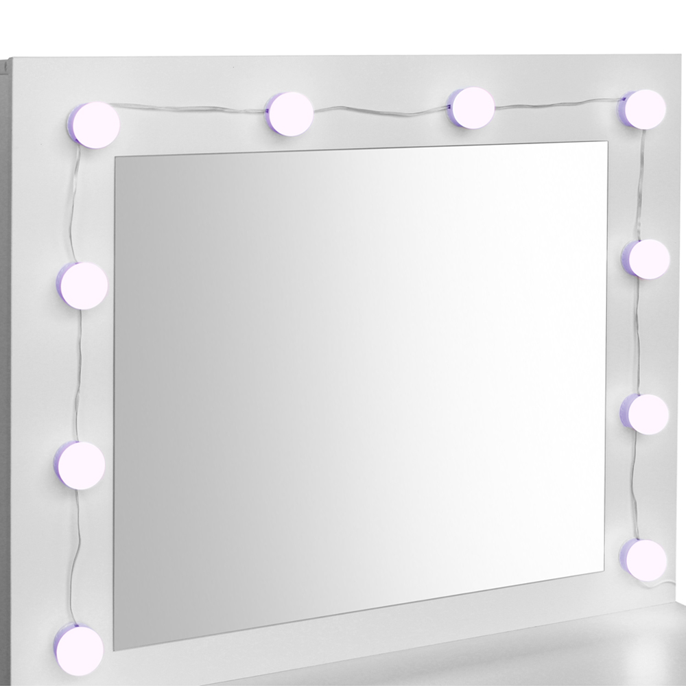 Comfy Living 2 Drawer White Dressing Table Set with LED Lit Mirror Image 4
