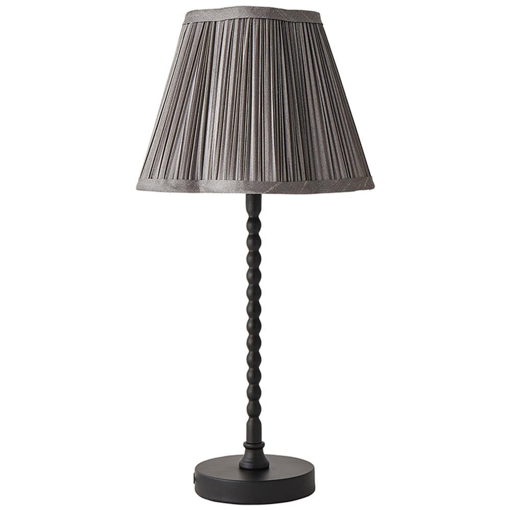 ValueLights Maeve Dark Grey Pleated Faux Silk Scallop Shade Black Bobbin LED Table Lamp Image 1