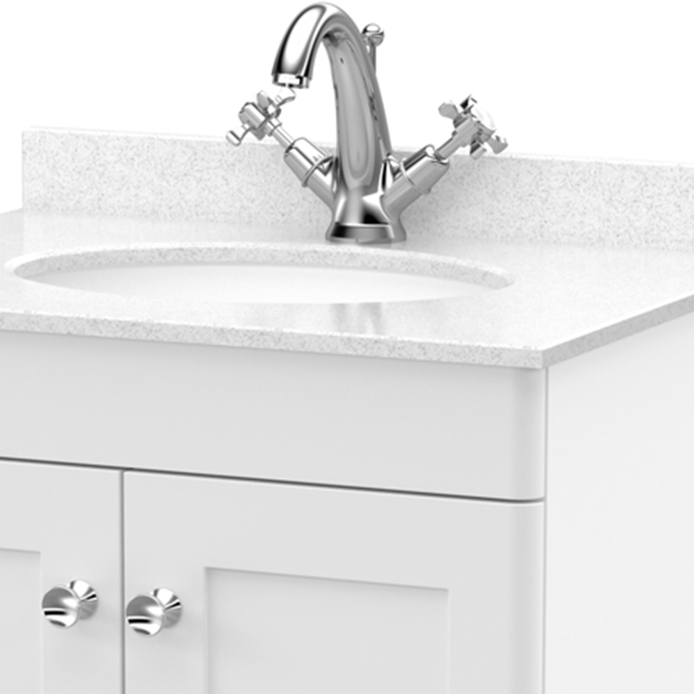 nuie Classique 2 Door Satin White Floor Standing Unit and 1 Tap Hole Marble Top Oval Basin 600mm Image 2