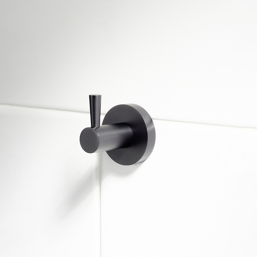 Bristan Solid Brass Matt Black Wall Mounted Round Robe Hook Image 2