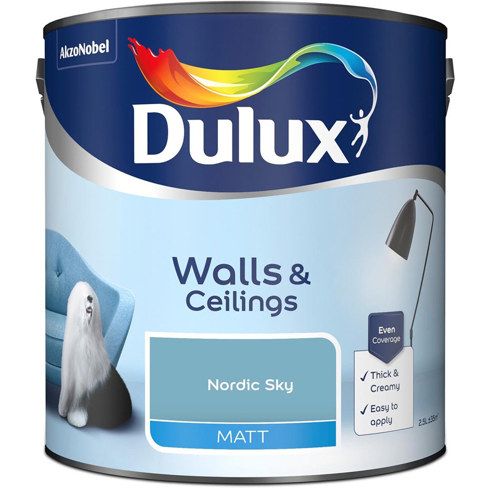 Dulux Walls & Ceilings Nordic Sky Matt Emulsion Paint 2.5L Image 2