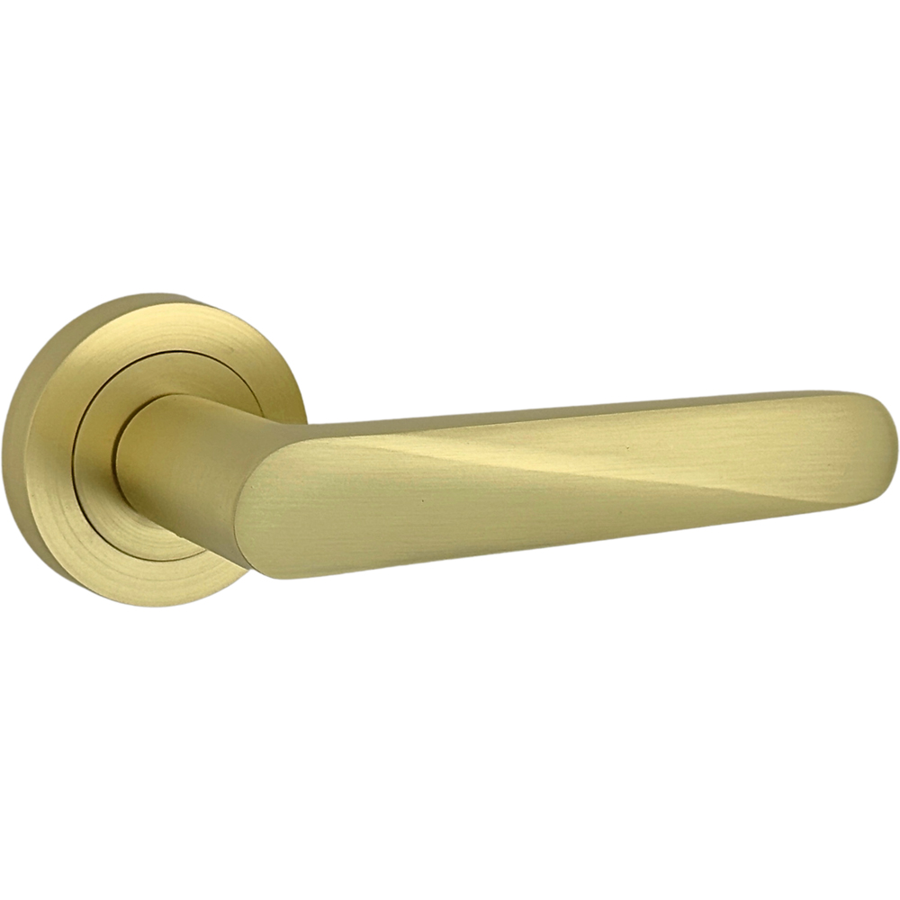 AXS Hardware Detroit Satin Brass Latch Door Handles on Rose 4 Pack Image 4