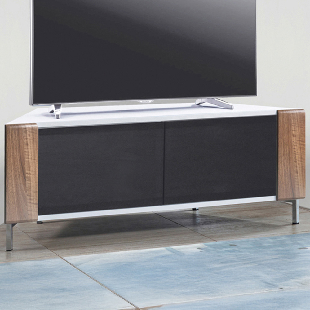 MDA Designs Corvus 2 Door White Walnut and Black TV Cabinet Image 1