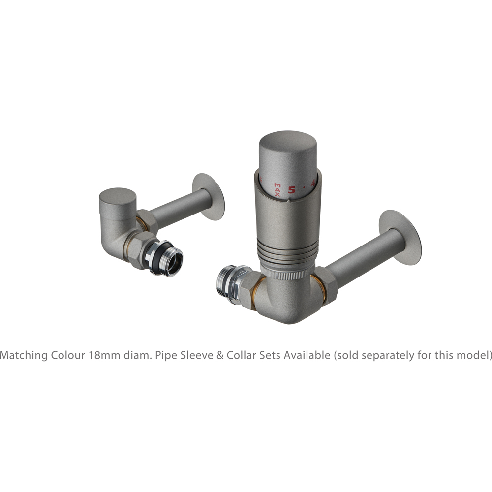 Terma Cylindrical Metallic Grey 3-Axis Thermostatic Radiator Valve and Lockshield Set Image 3