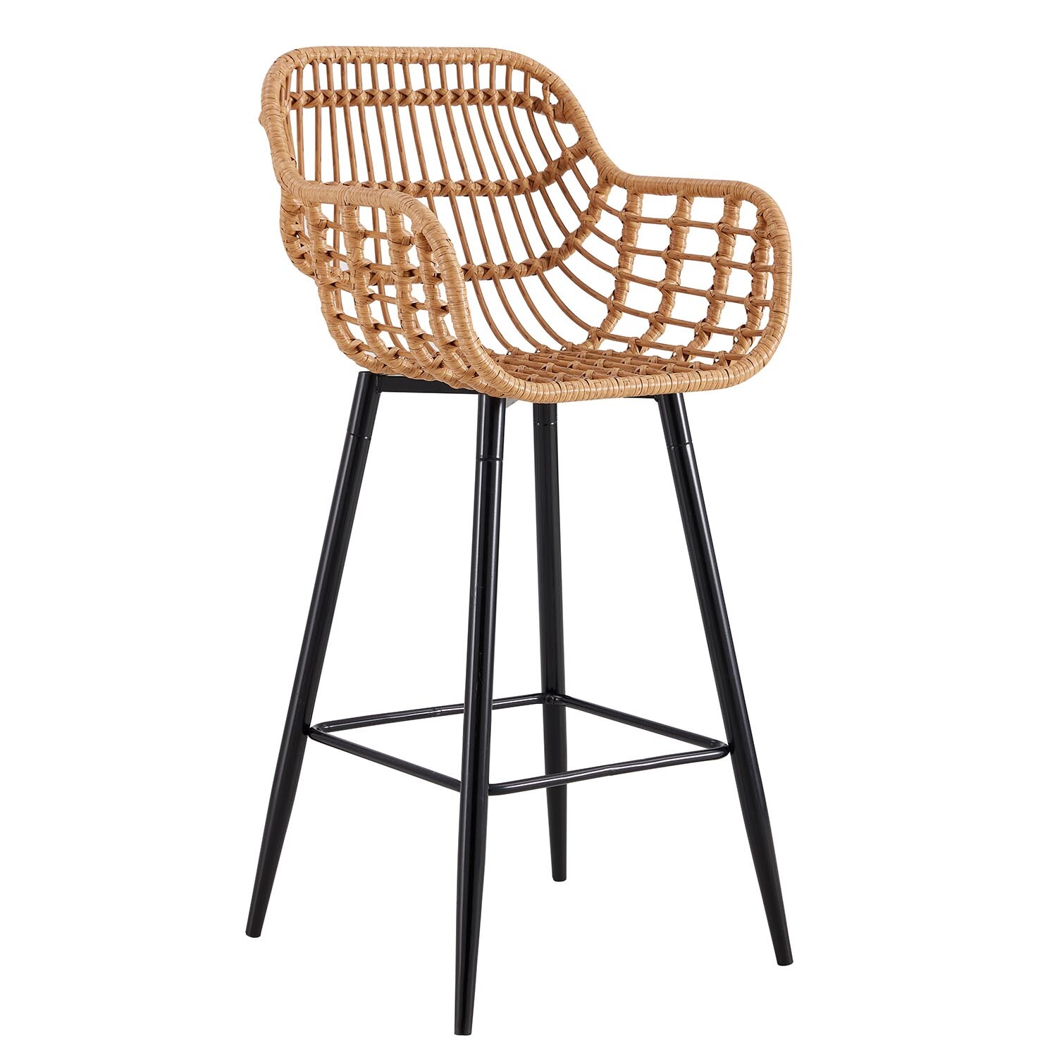 Rattan Barstool - Brown &amp; Black Image 2