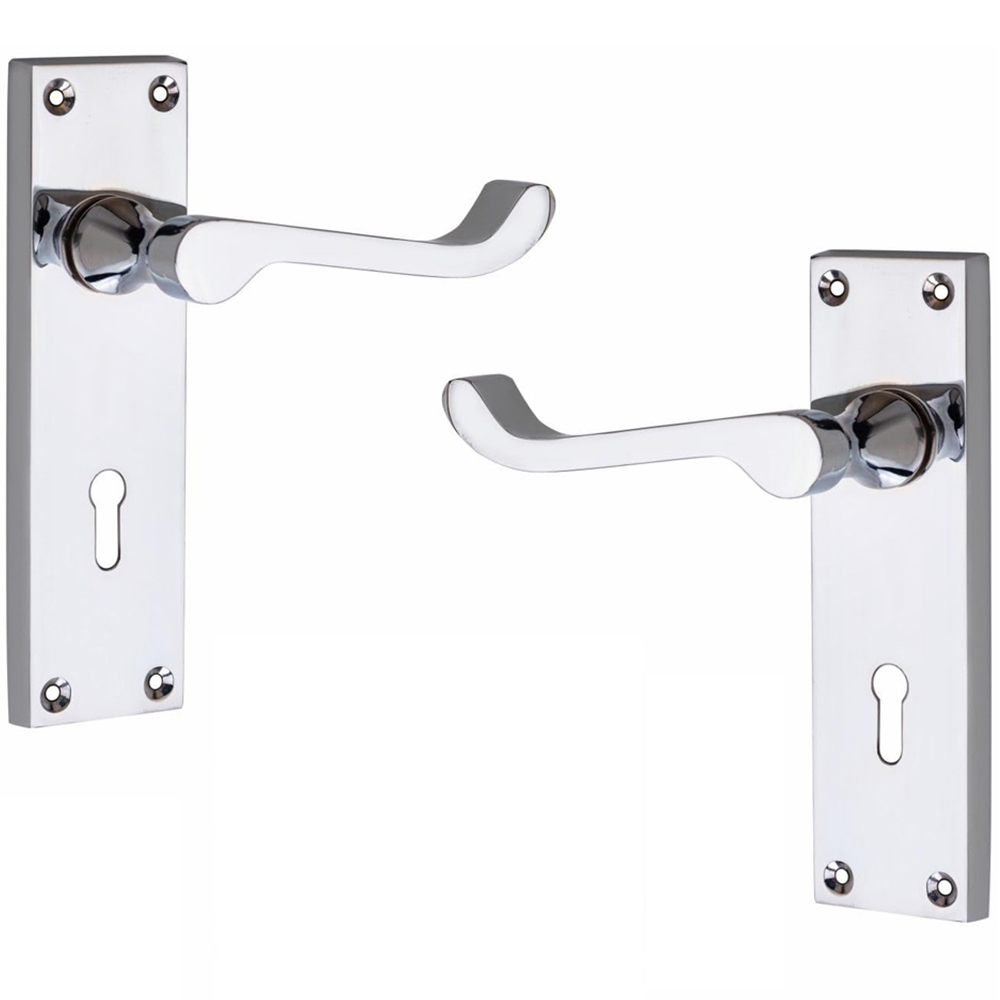 Golden Grace Polished Chrome Victorian Scroll 2 Lever Lock Door Handle with Hinge Image 2