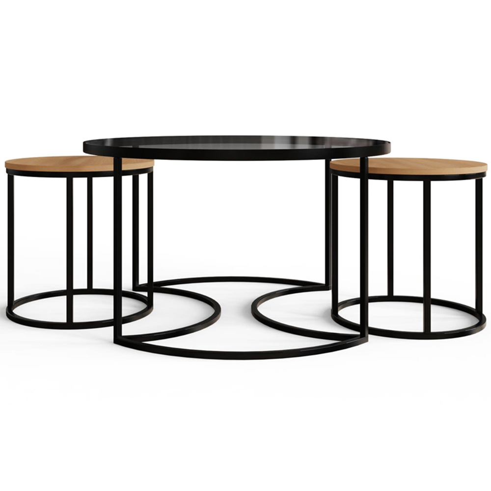 GFW Femi Oak Glass Top Nest of Tables Set of 3 Image 6