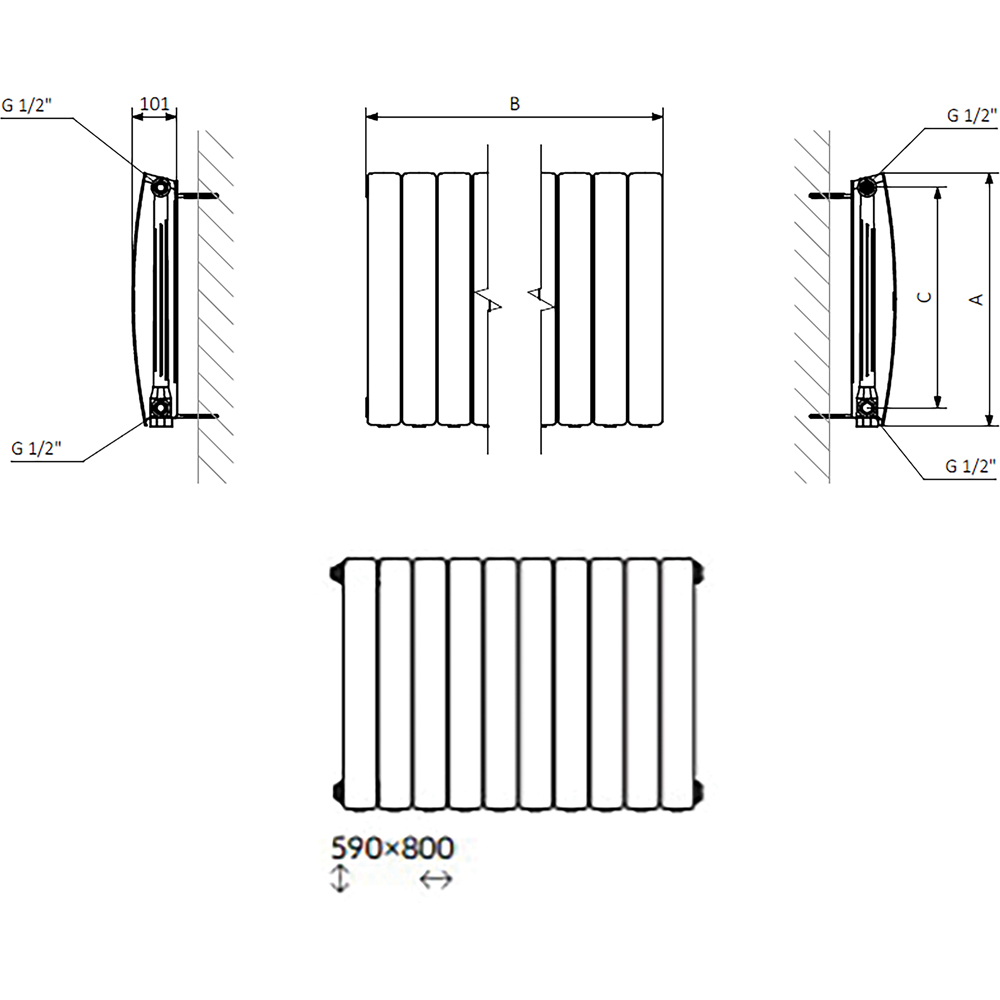Terma Bergamo 3842BTU Matt White 10 Section Radiator 590 x 800mm Image 9