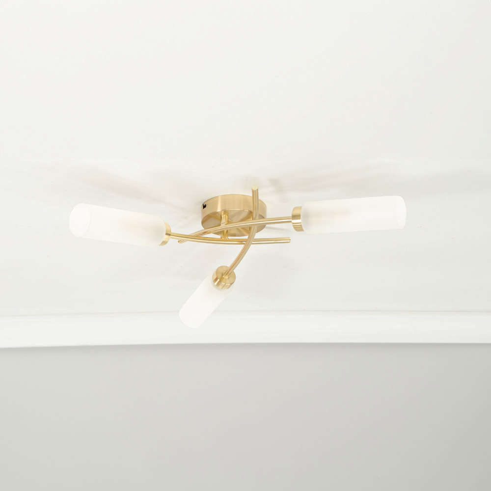 ValueLights Maya Brushed Gold 3 Way Curved Cross Over Flush LED Ceiling Light Image 3