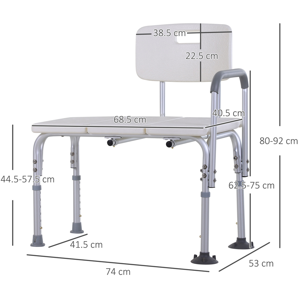 HOMCOM Height Adjustable Shower Chair with Suction Cup Feet Armrest and Backrest Image 9