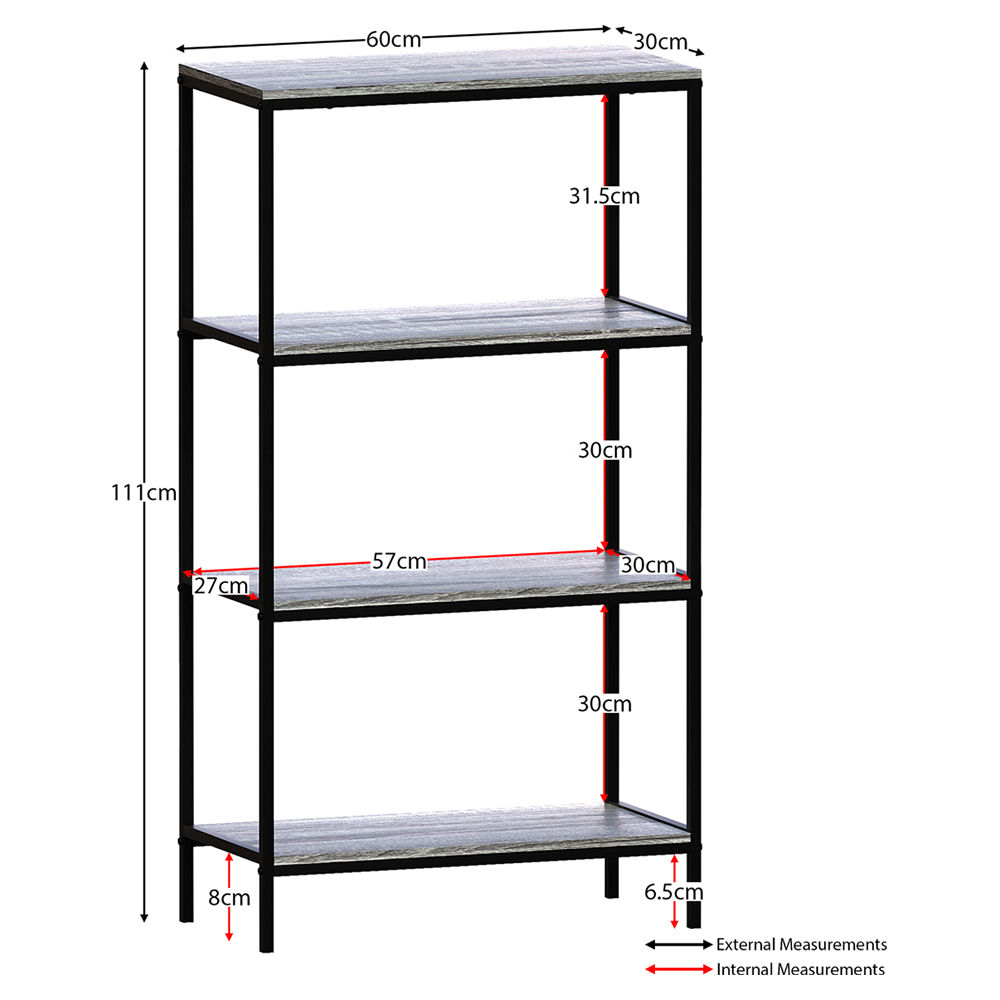 VIDA DESIGNS Brooklyn 4 Shelf Grey Bookcase Image 8