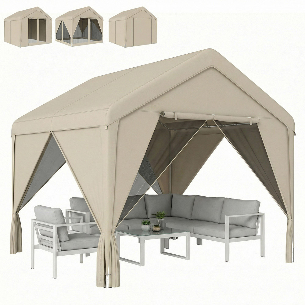 Outsunny 3 x 3m Khaki Garden Gazebo with Mesh Netting and Curtains Image 2