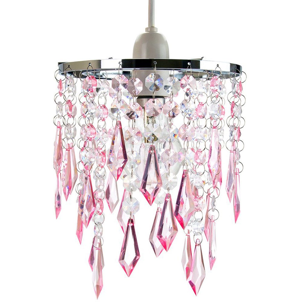 Happy Homewares Modern Waterfall Design Clear and Pink Acrylic Drops and Beads Pendant Shade Image 1