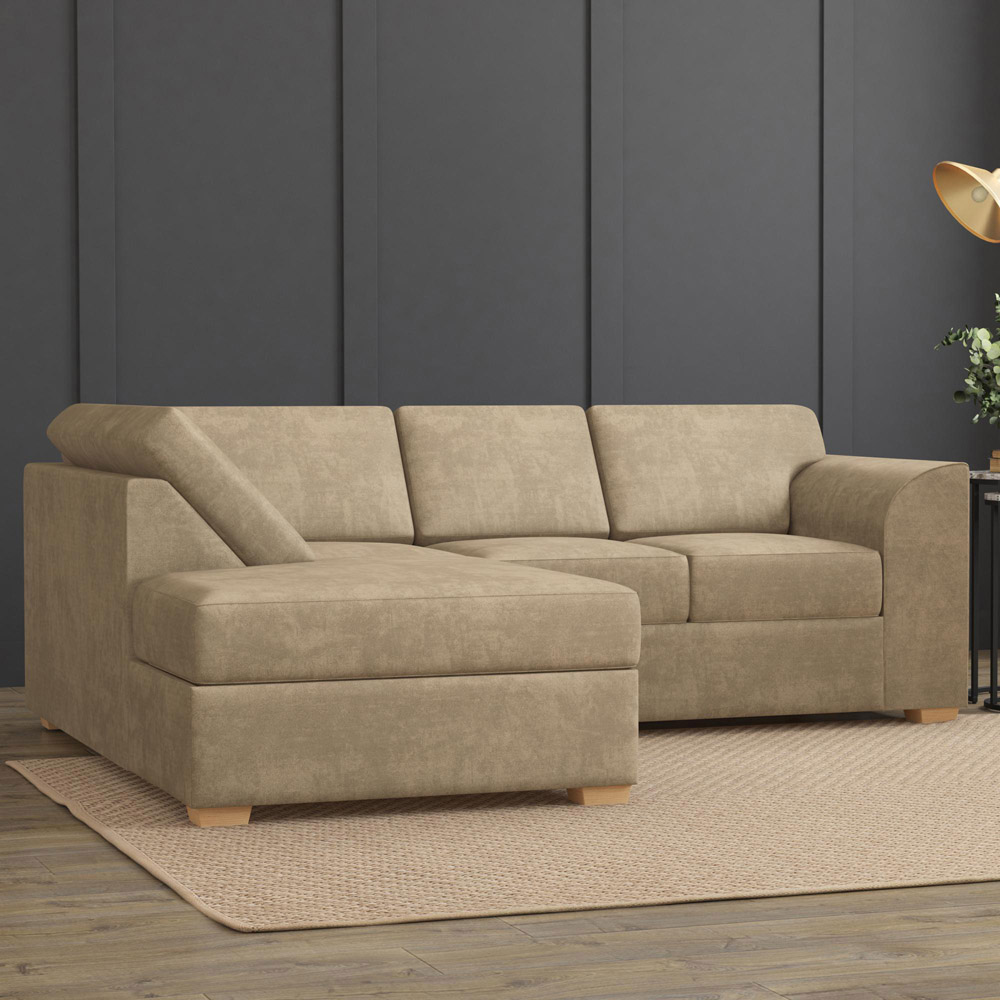 Modo 3 Seater Mink Plush Velvet Left Hand Fixed Back L-Shape Corner Sofa Image 6