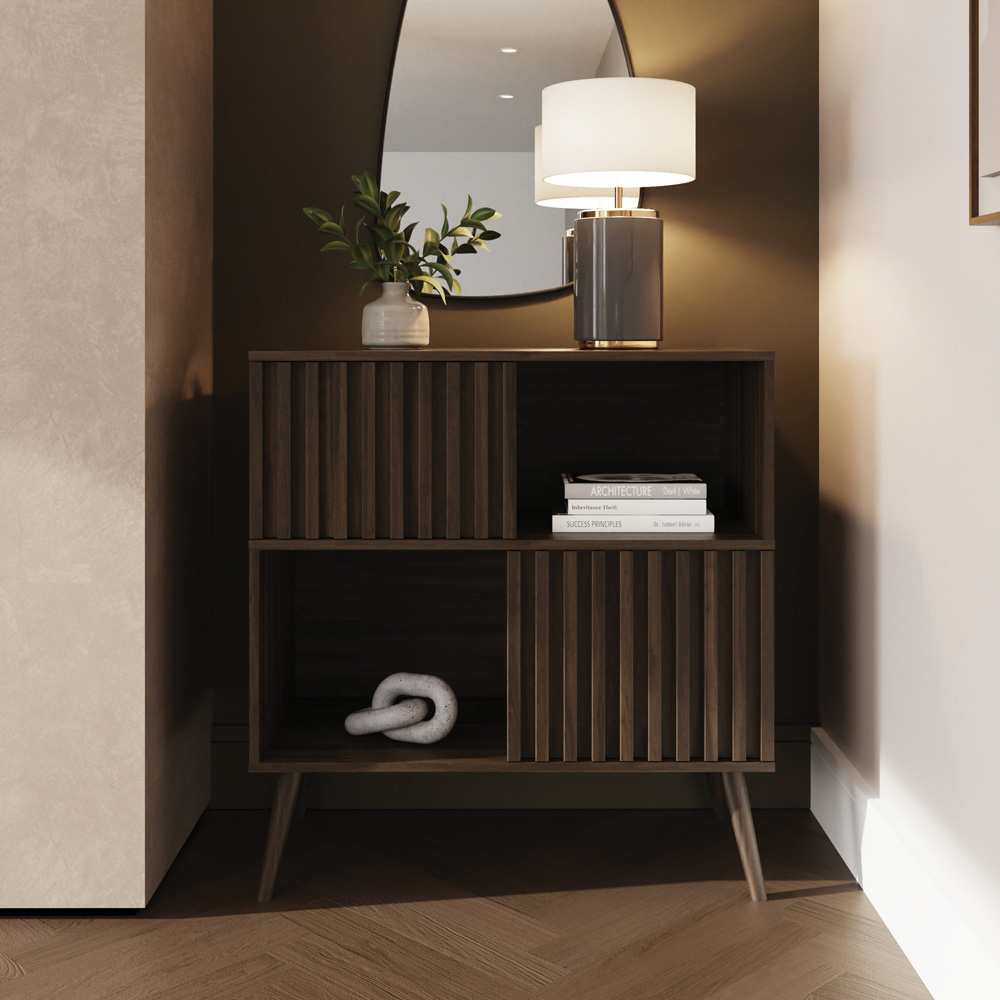 GFW Rowan 2 Door 2 Shelf Walnut Slatted Compact Sideboard Image 7