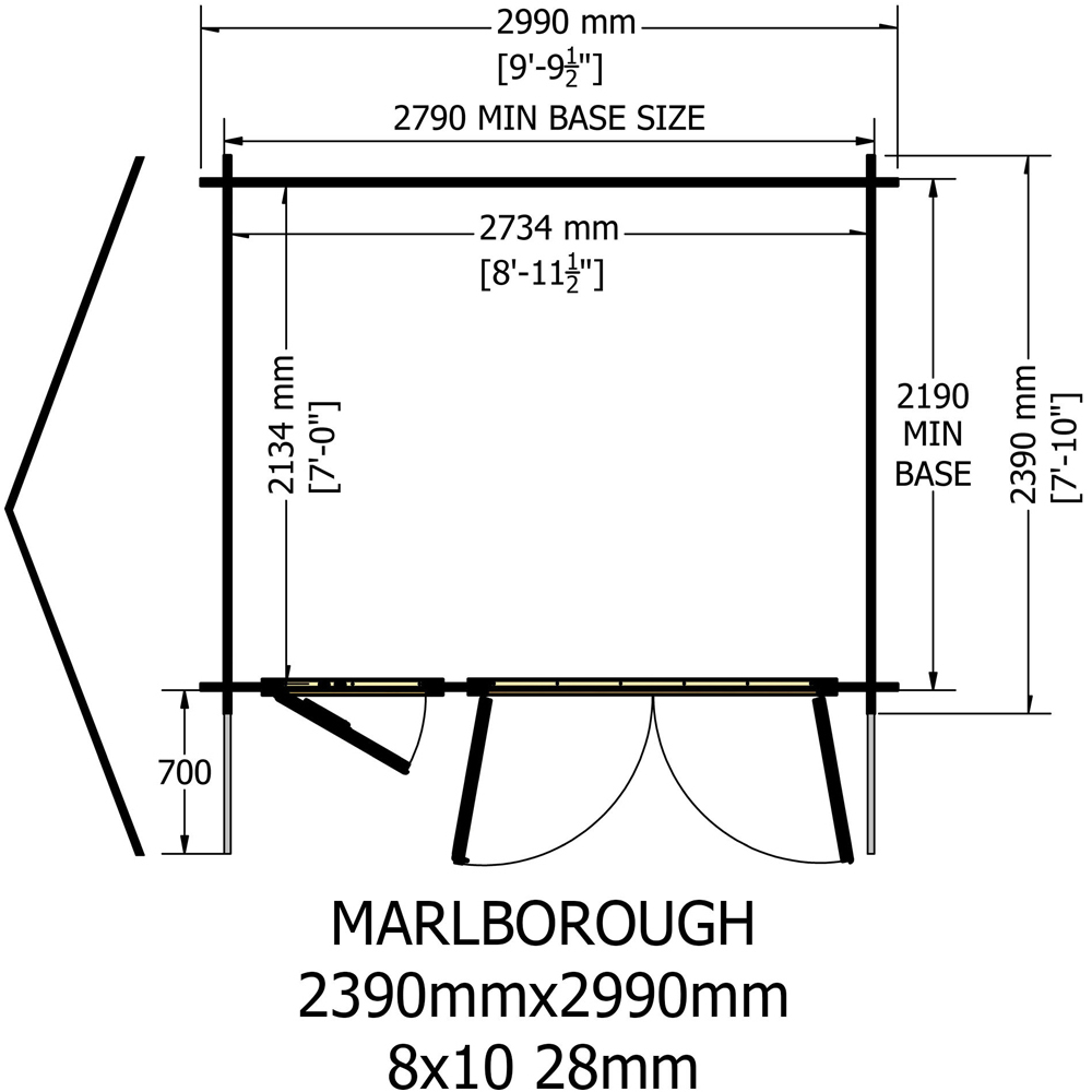 Shire Marlborough 8 x 10ft Double Door Log Cabin Image 5
