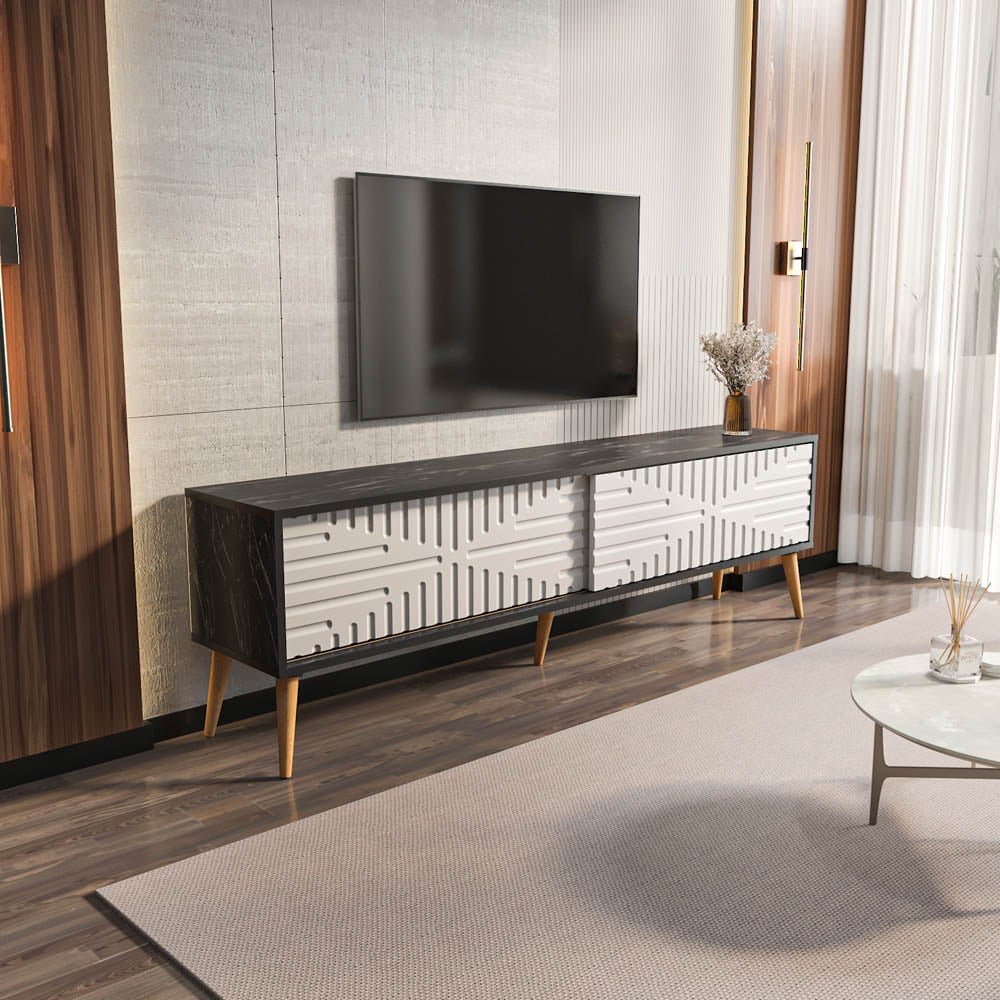 Decorotika Riso 2 Sliding Door Bendier and White TV Unit Image 4