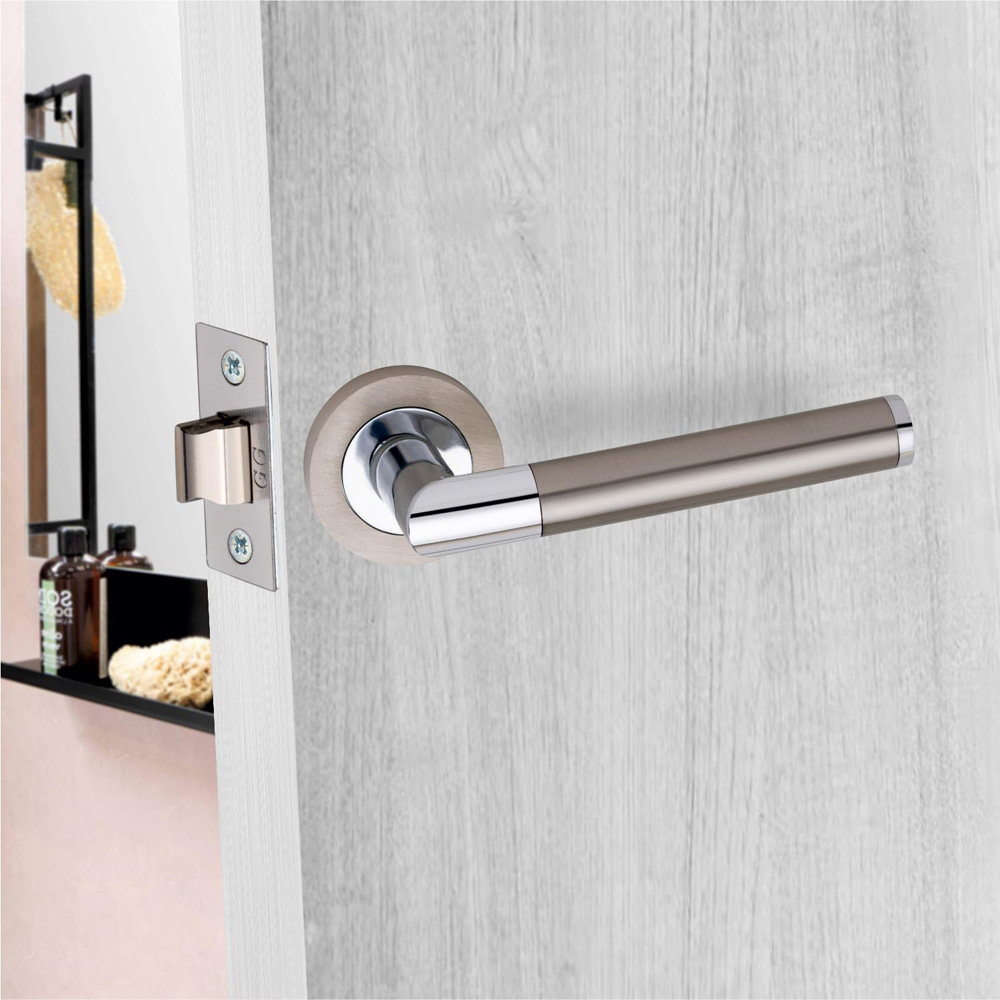 Golden Grace Mitred Satin Nickel Polished Chrome Mortise and Thumbturn Bathroom Door Handle 64mm Image 2