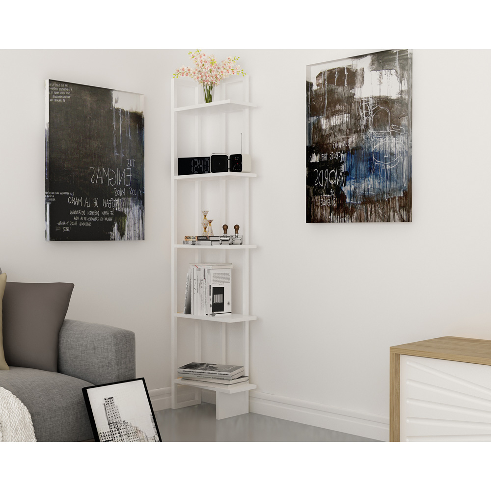 Decorotika Alice 5 Tier White Corner Bookshelf Image 5