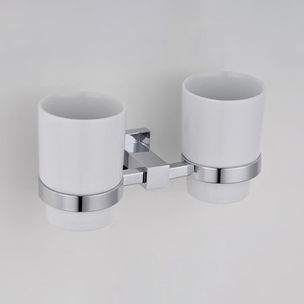 Nes Home Chrome Square Wall Mounted Double Glass Tumbler Image 2