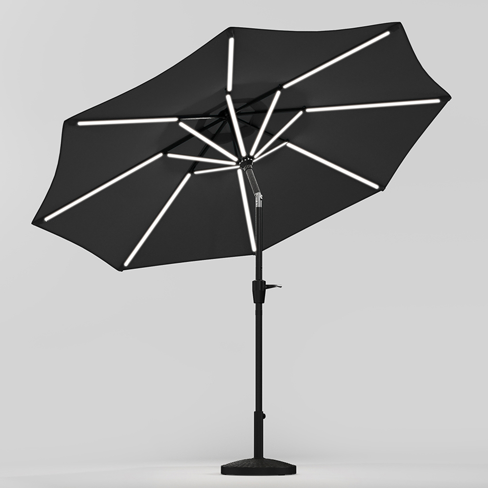 Living and Home Dark Grey Solar LED Crank and Tilt Parasol with Resin Woven Base 3m Image 4