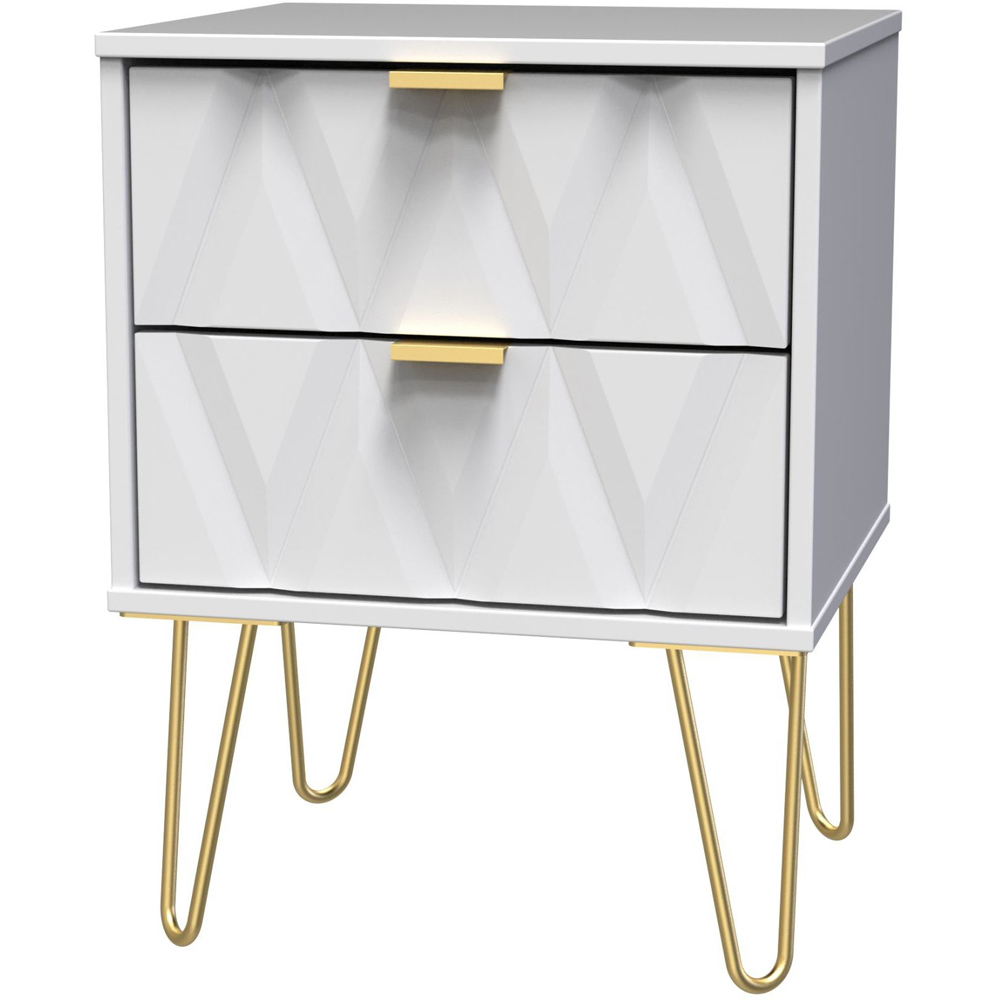 Crowndale Diamond 2 Drawer Matt White Bedside Table Image 2