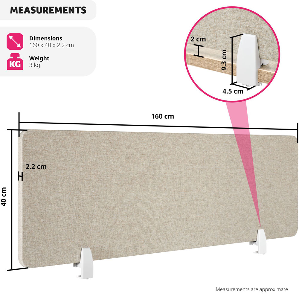 tectake Noisy Beige Plastic Desk Divider 160 x 40cm Image 9
