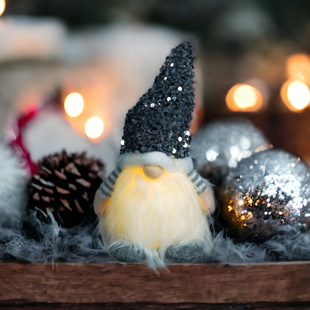 Xmas Haus Silver Sequin Hat Light Up Gonk Christmas Decoration 20cm Image 2