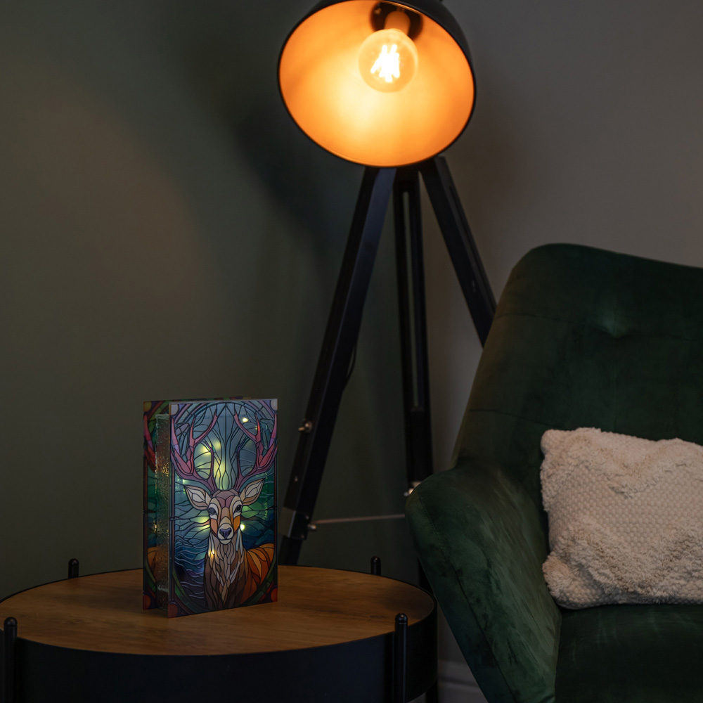 Samuel Alexander 50 Warm White LED Light Up Stag Scene Stained Glass Christmas Decoration 21cm Image 8