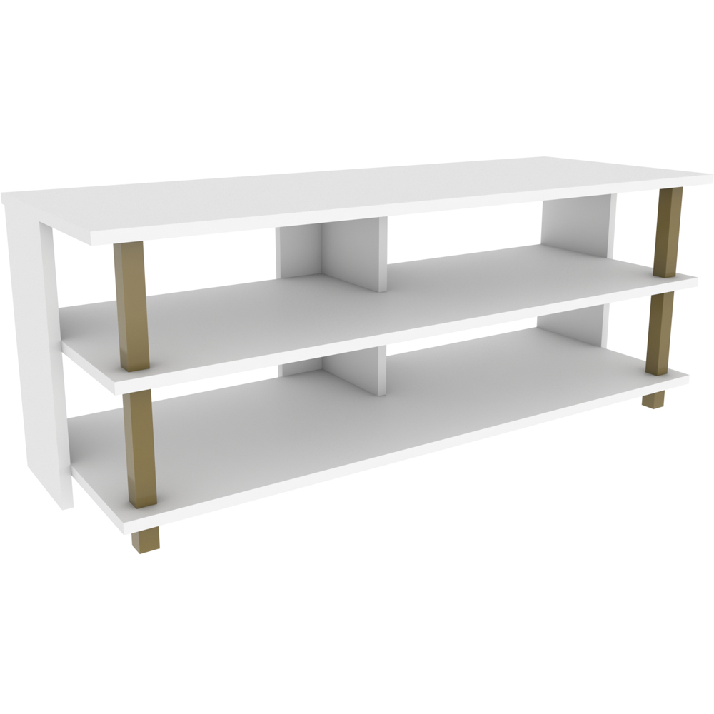 Decorotika Pueblo 4 Open Shelf Gold and White Wide TV Unit Image 3