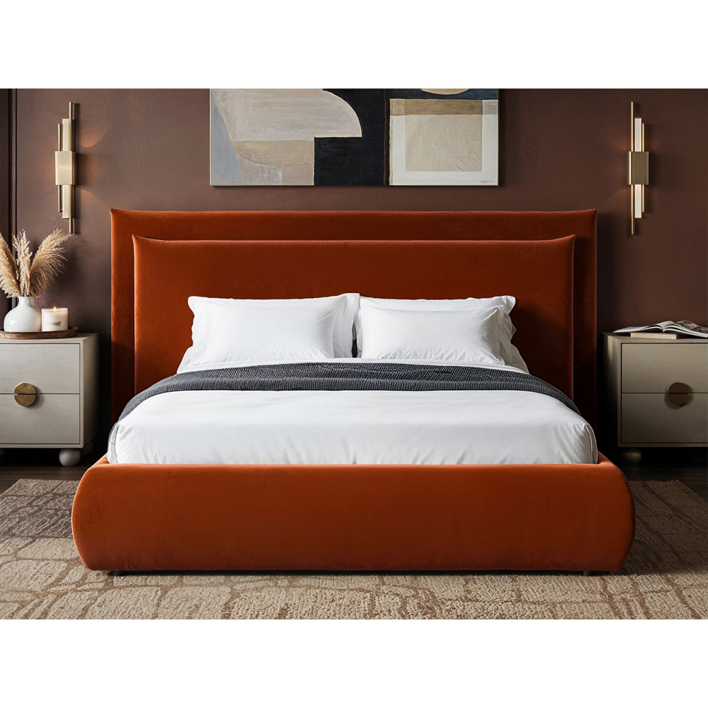 Solace+Co Sigrid Double Burnt Orange Velvet Ottoman Storage Bed Image 5