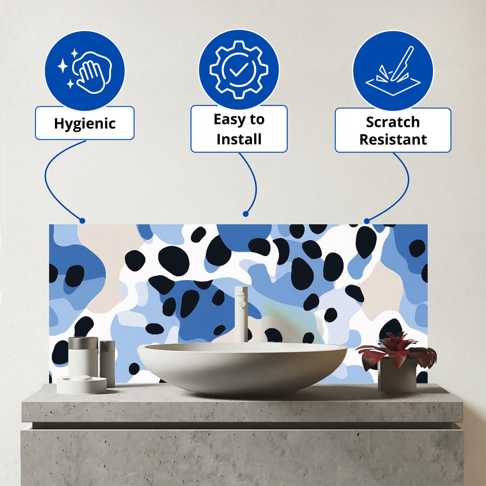 Warren Reed Designer Blue Camouflage Pattern Glass Bathroom Splashback 25 x 60cm Image 3