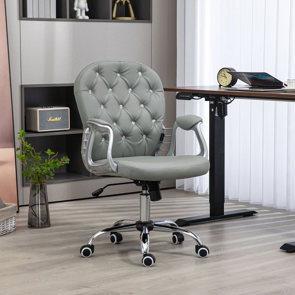 Portland Grey PU Diamante Padded Swivel Office Chair Image 4