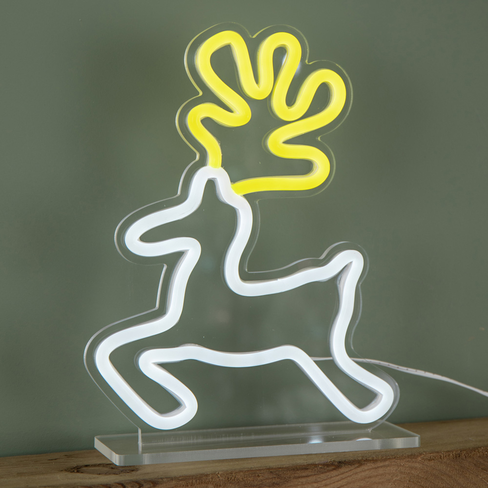 Premier Yellow and White LED Reindeer Table Top Neon Sign 25 x 19cm Image 5