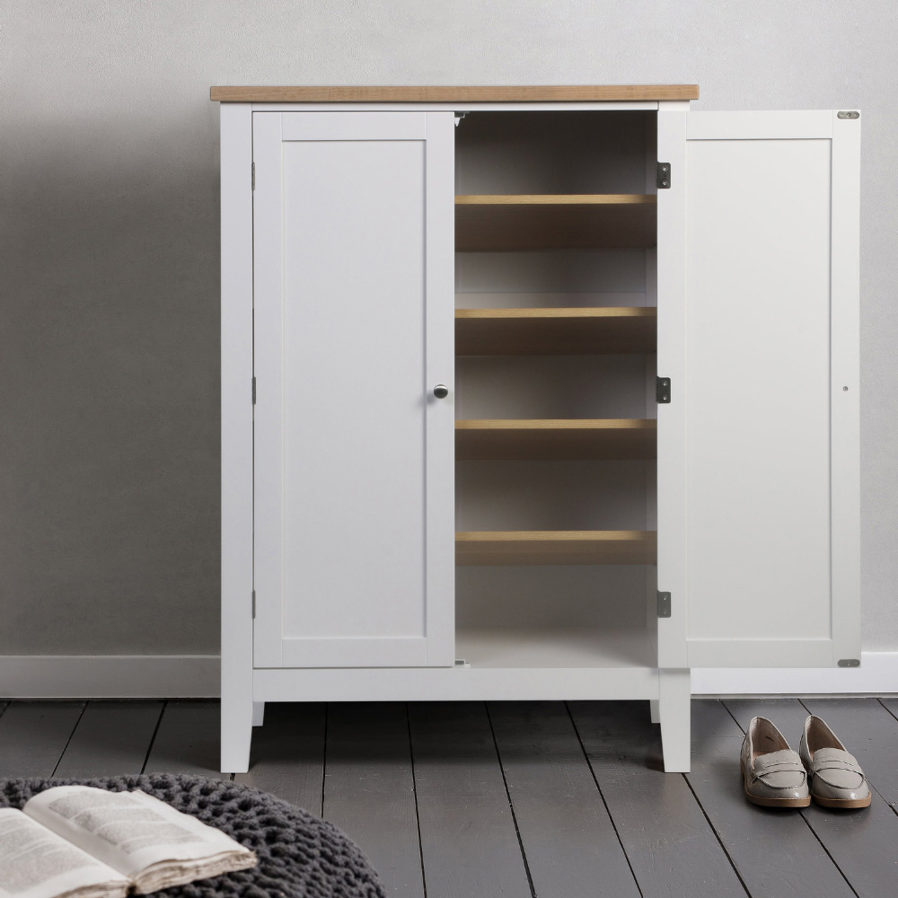 Noa and Nani Leines 2 Door White Shoe Storage Cabinet Image 6