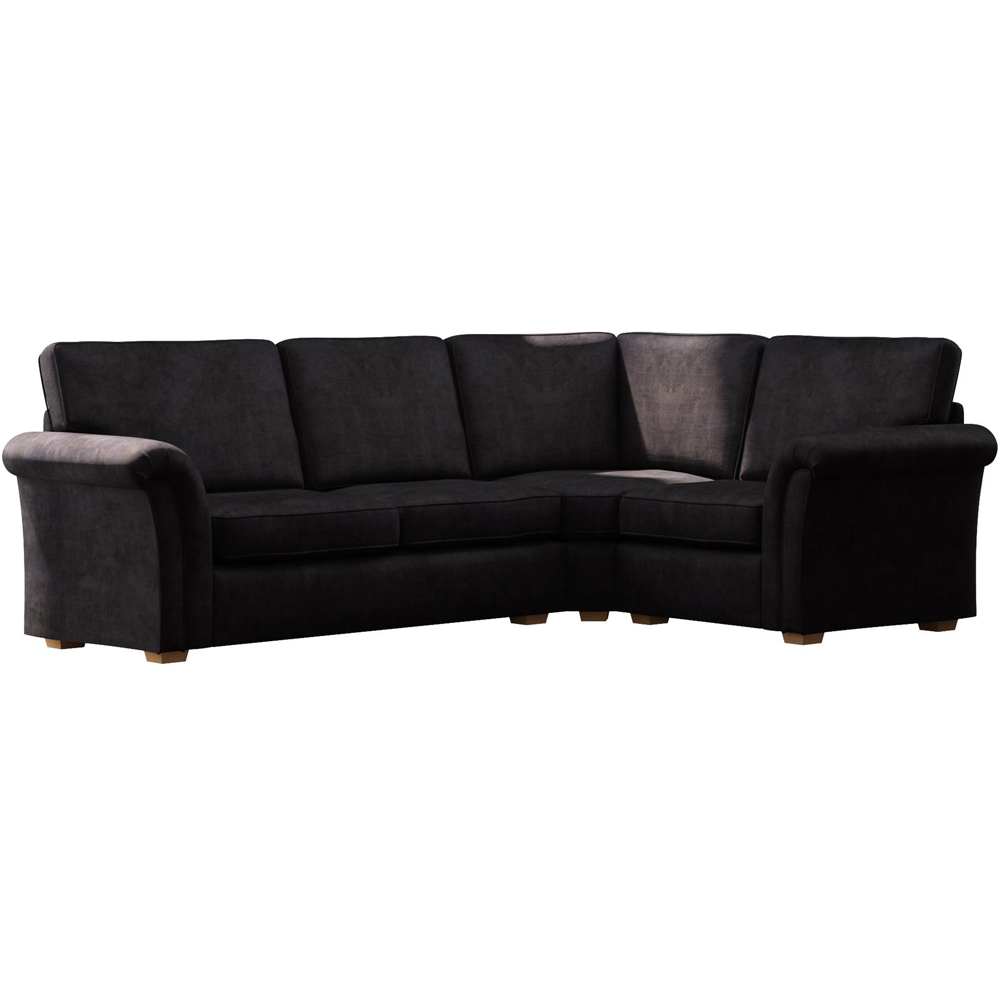 Castleacre 3 Seater Ebony Plush Velvet Left Hand Fixed Back Corner Sofa Image 2