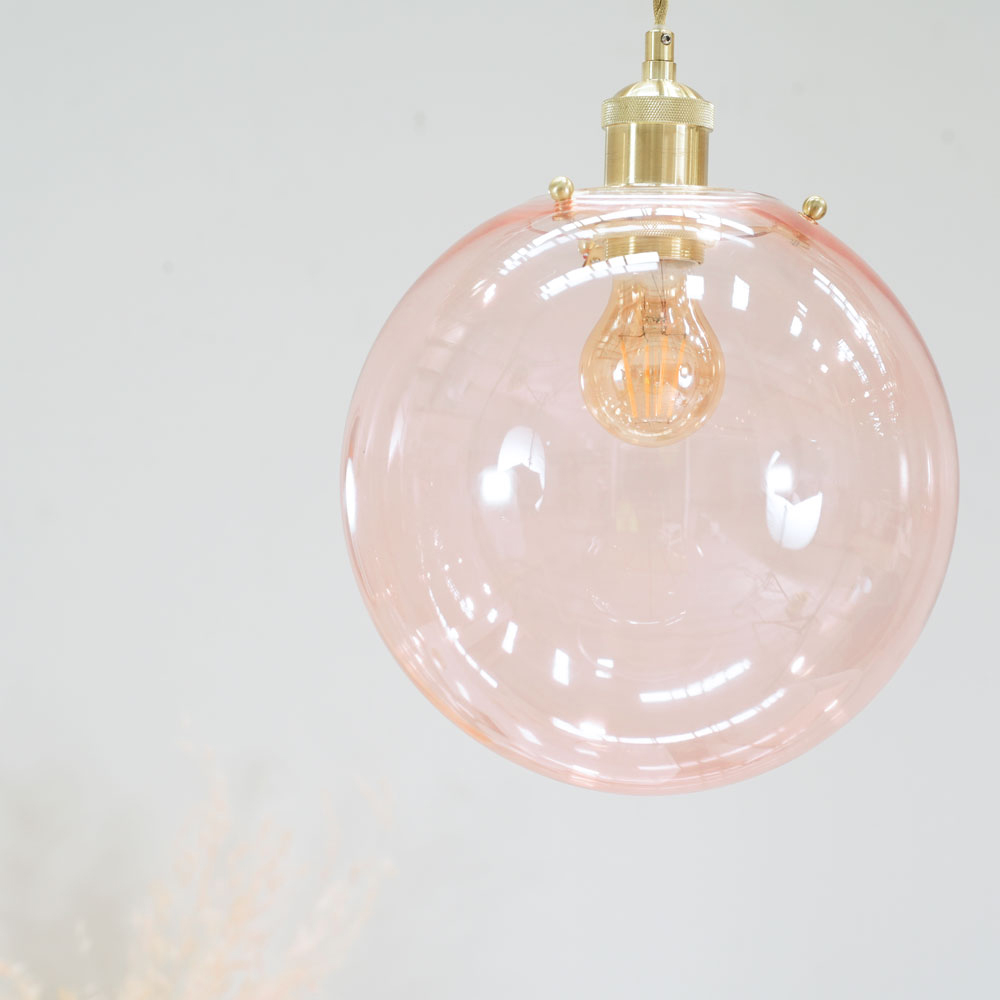 ValueLights Frenchie Pink Tinted Globe Gold Case Pendant Shade Image 3