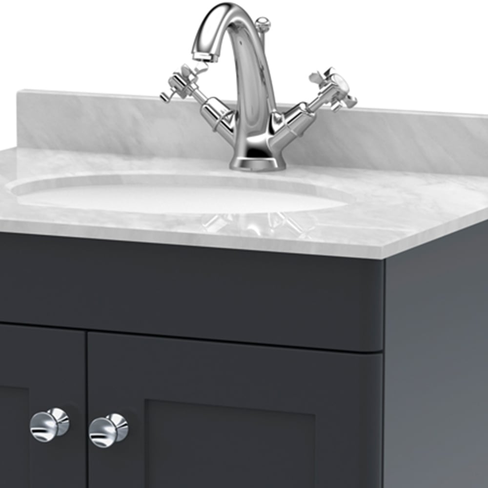 nuie Classique 2 Door Soft Black Floor Standing Unit and 1 Tap Hole Marble Top Oval Basin 600mm Image 2