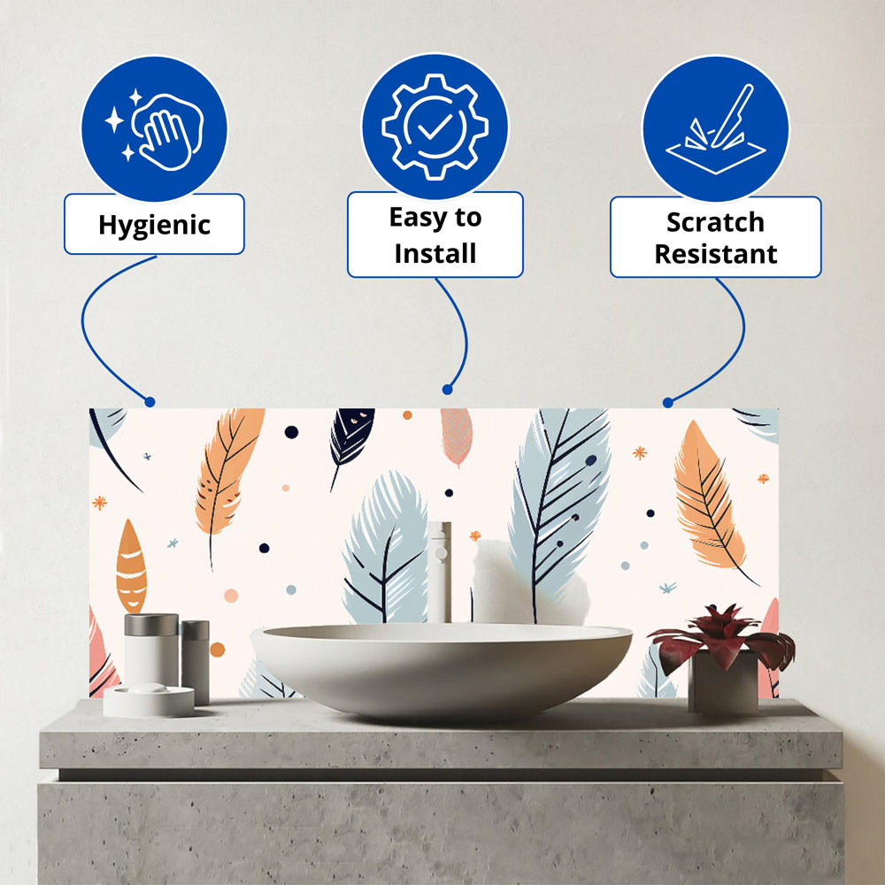 Warren Reed Designer Pastel Feather Pattern Glass Bathroom Splashback 25 x 60cm Image 3