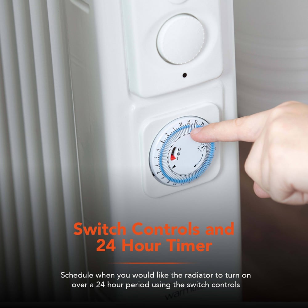 Warmlite 7 Fin White Oil Filled Radiator with Timer and Castor Wheels 1500W Image 8