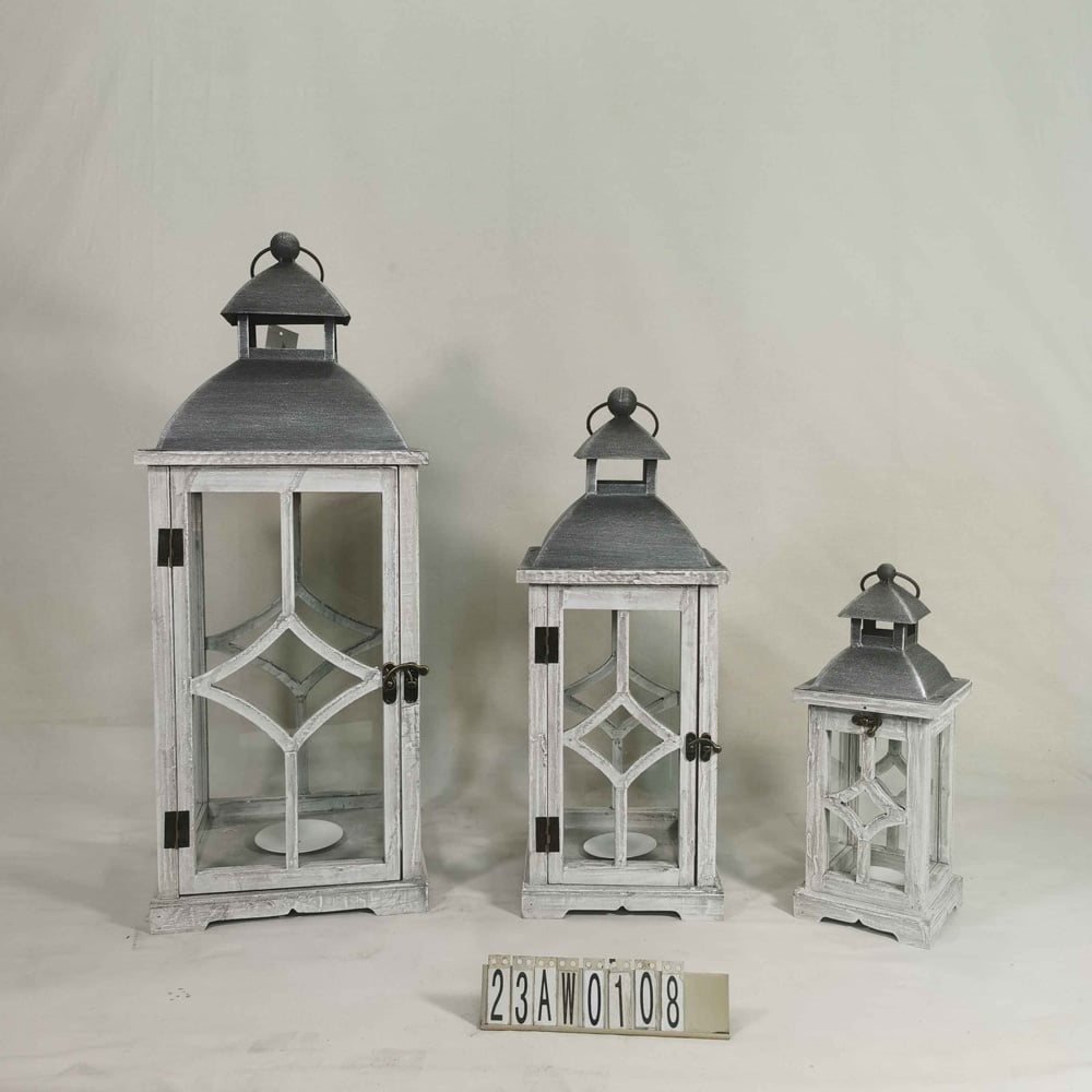 Acacia Home Set of 3 Wooden Lanterns Image 3